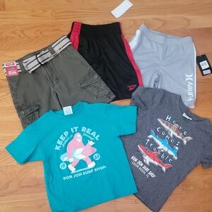 NEW Graphic Tees Shorts BUNDLE BOYS SIZE 4 RON JON HURLEY REEBOK WRANGLER